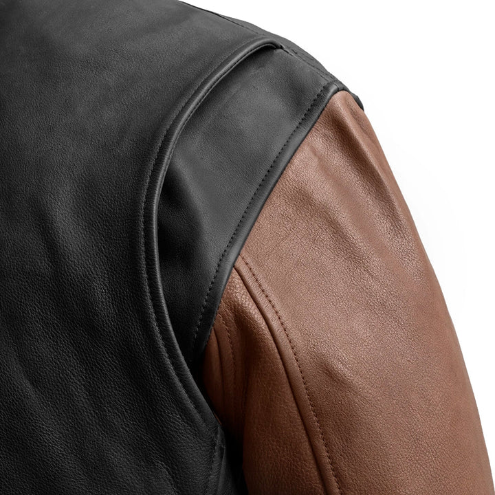 Men's Motorcycle Bomber Two Tone Leather Jacket - Genuine Lambskin Leather Cafe Racer Jacket - Biker Jacket