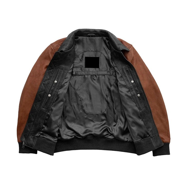 Men's Motorcycle Bomber Two Tone Leather Jacket - Genuine Lambskin Leather Cafe Racer Jacket - Biker Jacket