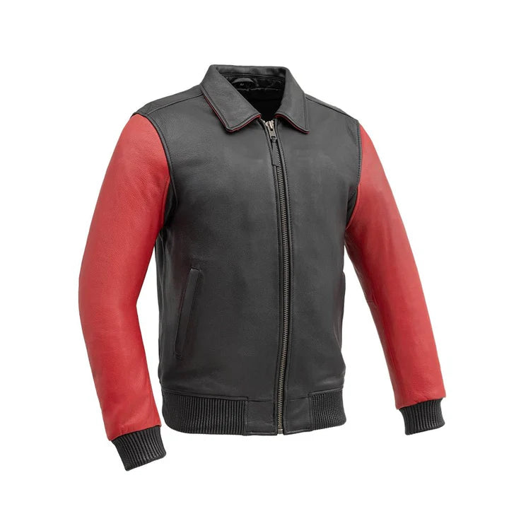 Men's Motorcycle Bomber Two Tone Leather Jacket - Genuine Lambskin Leather Cafe Racer Jacket - Biker Jacket