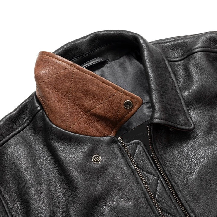 Men's Motorcycle Bomber Two Tone Leather Jacket - Genuine Lambskin Leather Cafe Racer Jacket - Biker Jacket