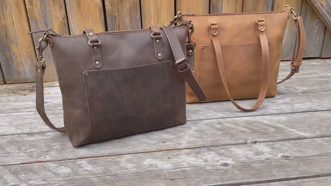 Durable Handmade Leather Tote Bag with Adjustable Shoulder Strap