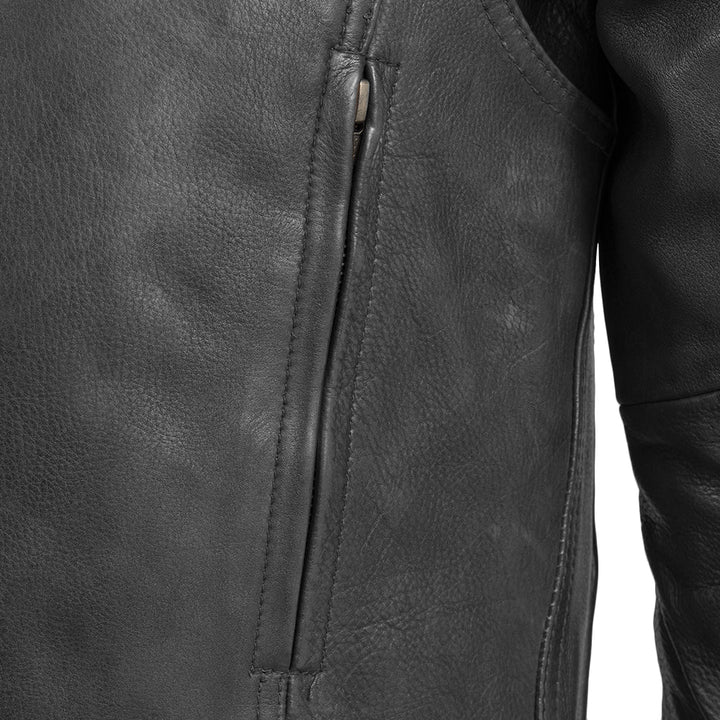 Men's Black Biker Leather Jacket - Genuine Full Grain Leather Cafe Racer Jacket - Motorcycle Jacket