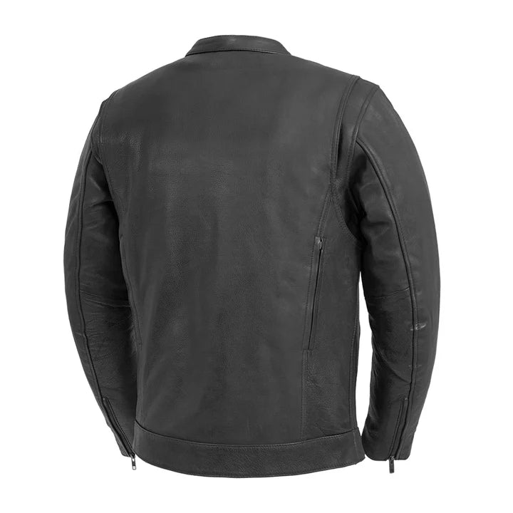 Men's Black Biker Leather Jacket - Genuine Full Grain Leather Cafe Racer Jacket - Motorcycle Jacket