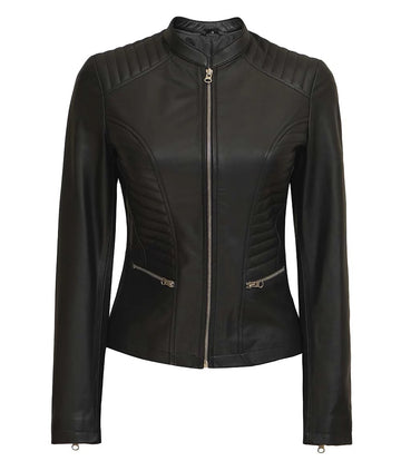 Women's Luxury Lambskin Leather Jacket - Classic Biker Style, Girls Slim Fit Cafe Racer Jacket