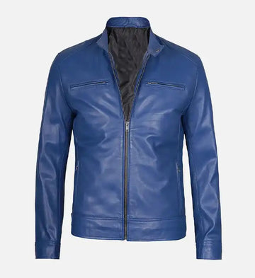 Men’s Sheepskin Stylish Slim Fit Blue Leather Jacket