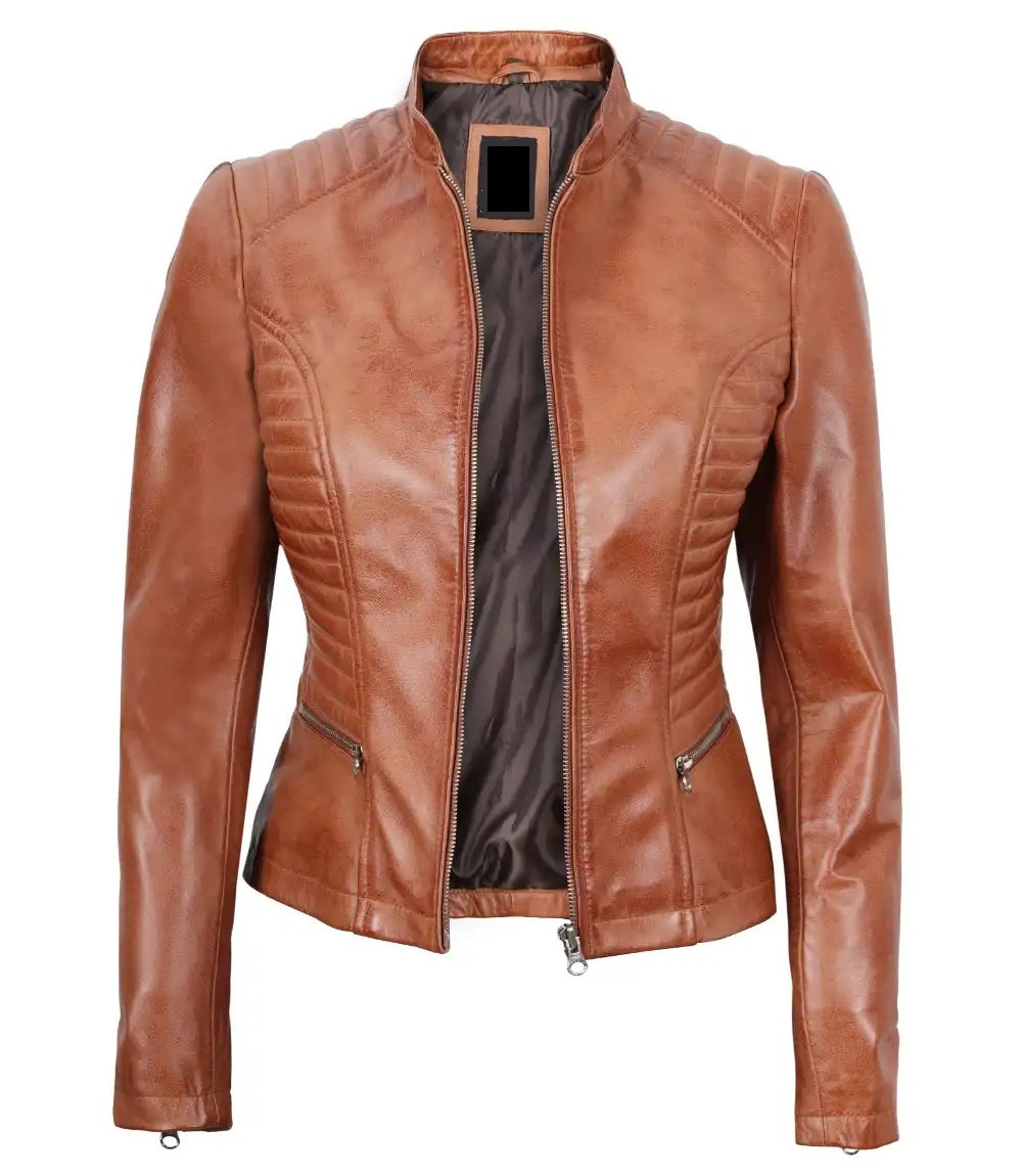 Women's Luxury Lambskin Leather Jacket - Classic Biker Style, Girls Slim Fit Cafe Racer Jacket