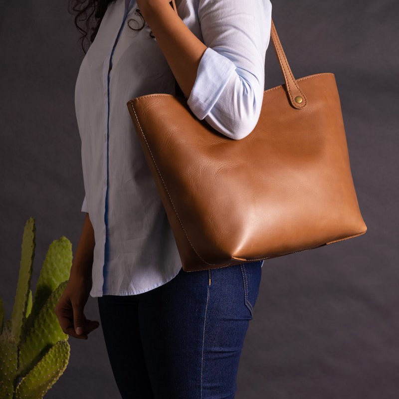 Handcrafted Leather Tote Bag | Vintage Tan Leather Shoulder Bag