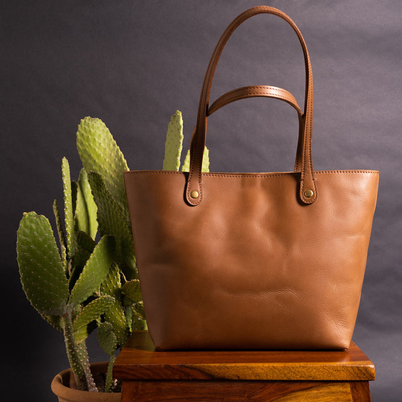 Handcrafted Leather Tote Bag | Vintage Tan Leather Shoulder Bag