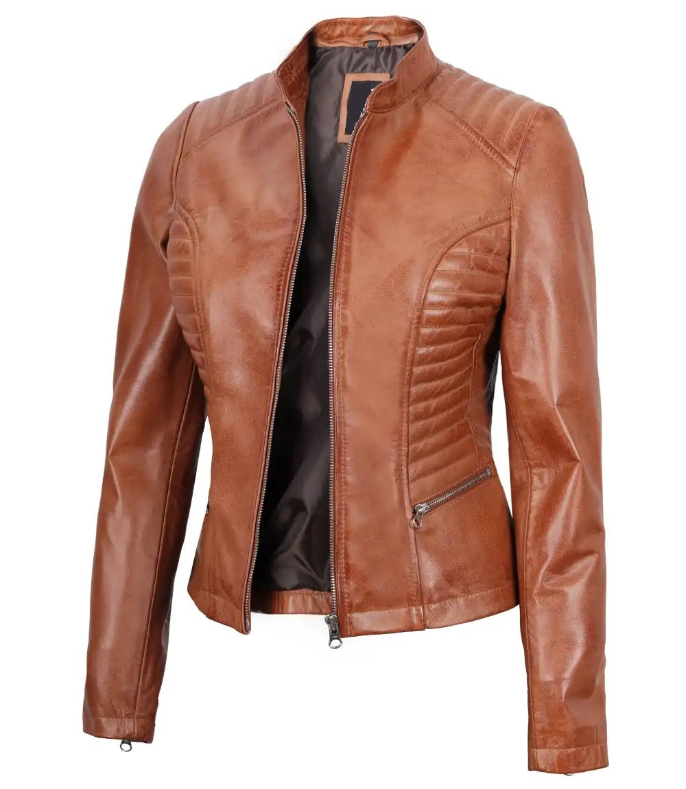 Women's Luxury Lambskin Leather Jacket - Classic Biker Style, Girls Slim Fit Cafe Racer Jacket