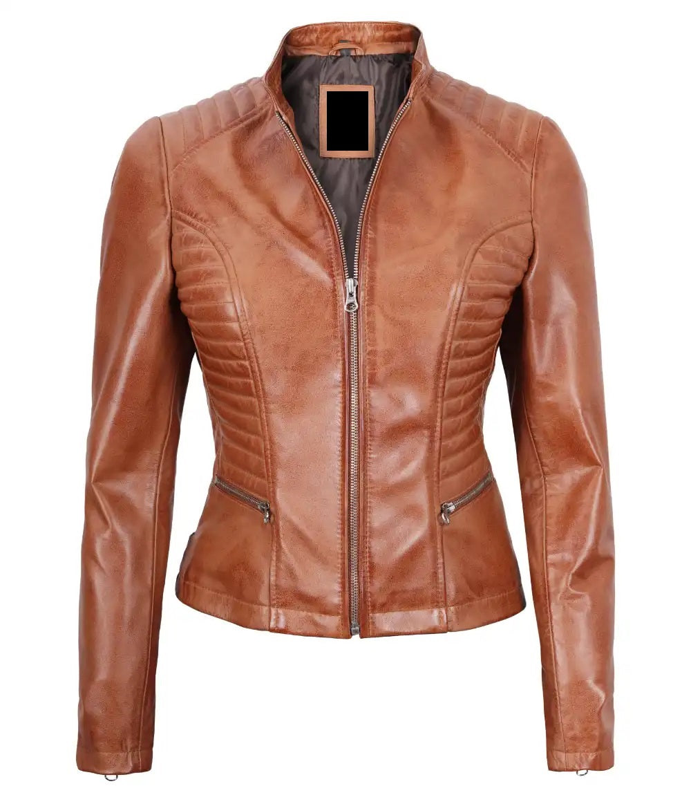 Women's Luxury Lambskin Leather Jacket - Classic Biker Style, Girls Slim Fit Cafe Racer Jacket