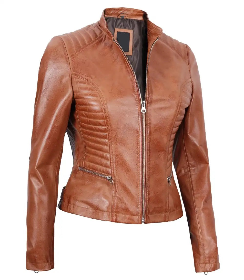 Women's Luxury Lambskin Leather Jacket - Classic Biker Style, Girls Slim Fit Cafe Racer Jacket