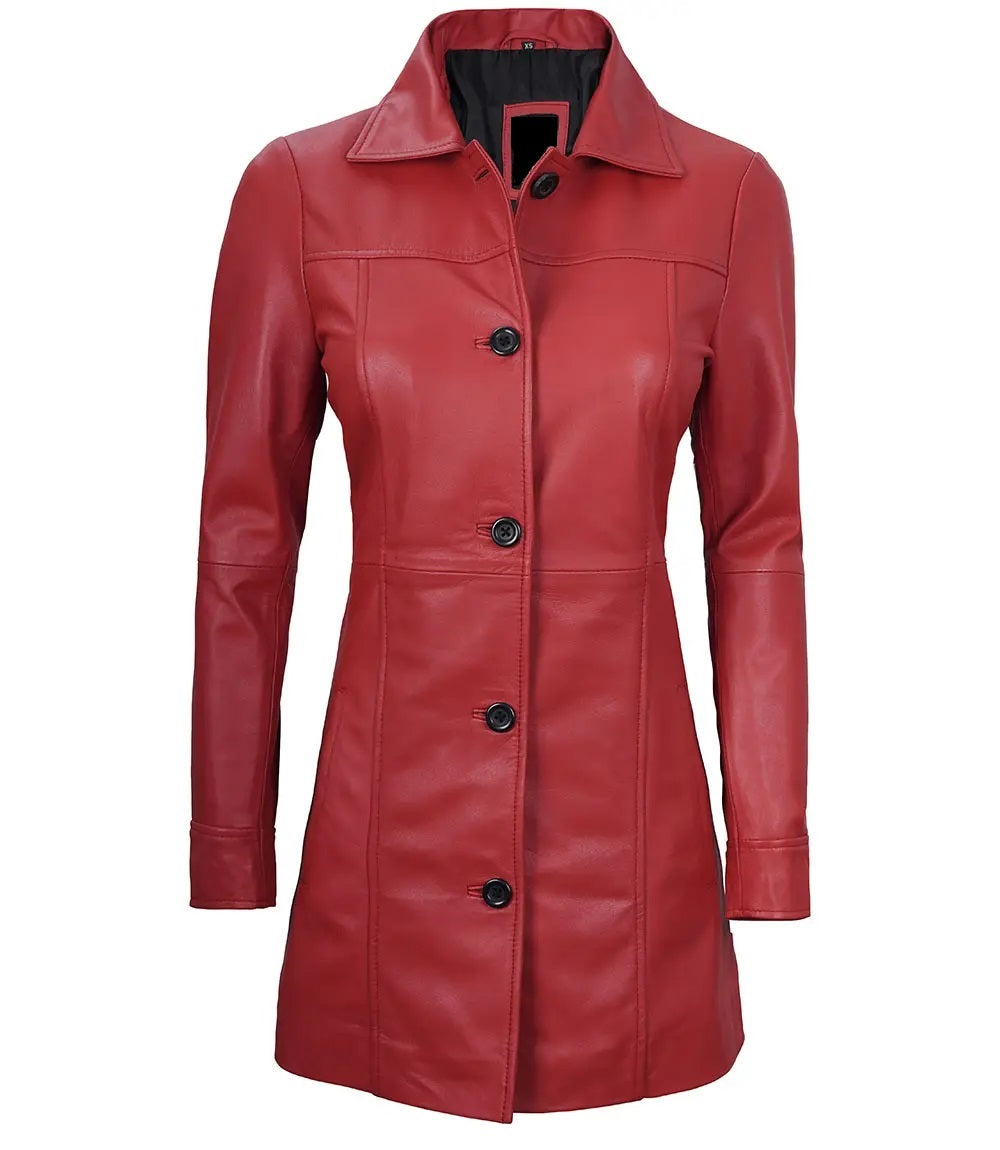 Women's Genuine Leather Long Coat - Leather Trench for Girls - Luxury Leather Duster Coat