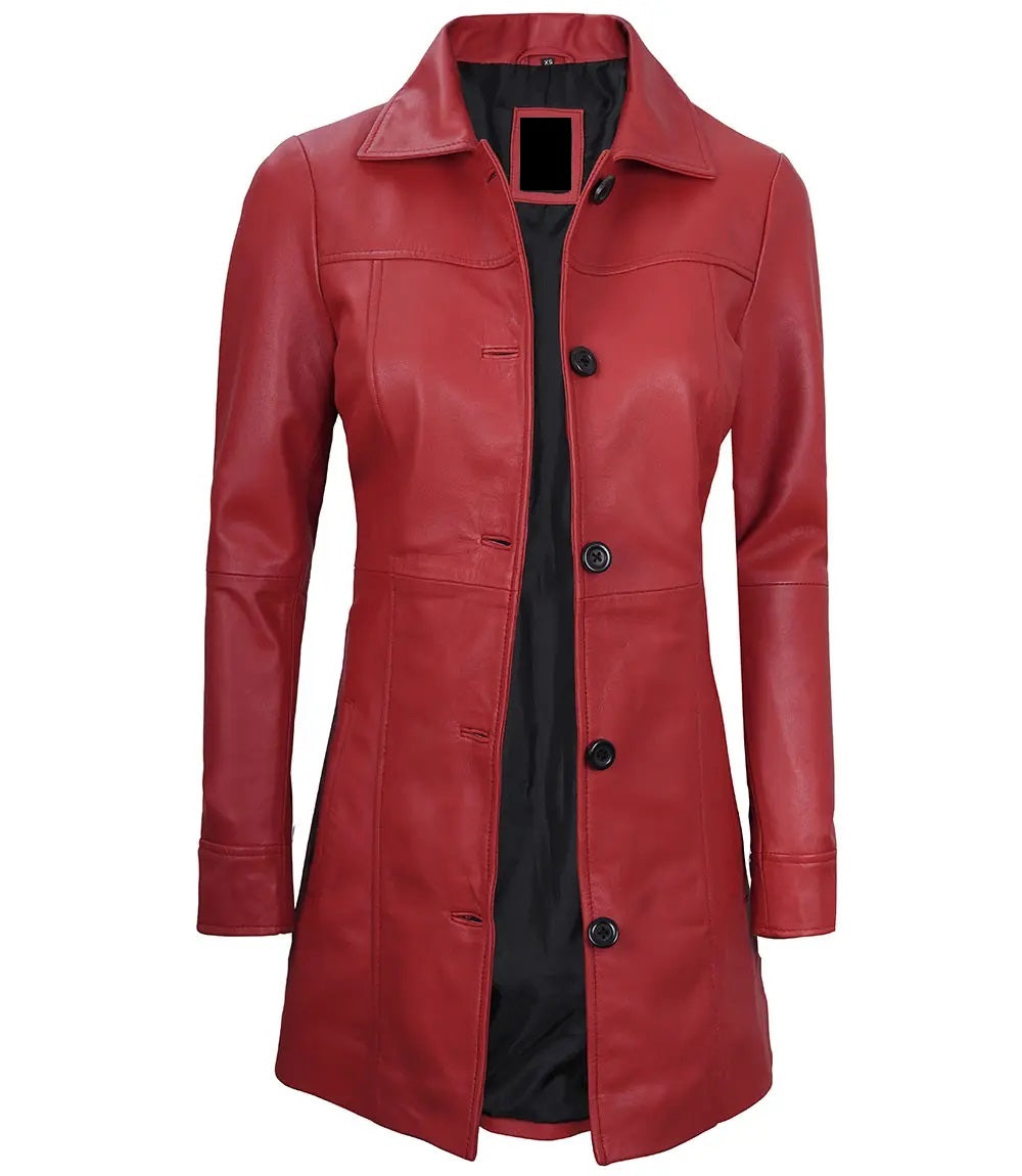 Women's Genuine Leather Long Coat - Leather Trench for Girls - Luxury Leather Duster Coat