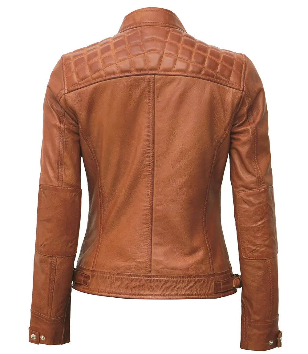 Women's Luxury Lambskin Leather Jacket - Classic Biker Style Rugged Textured Moto Racer Jacket