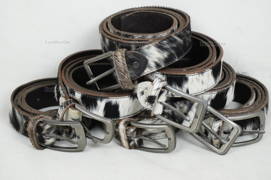 Genuine COWHIDE Belts with Full Grain Leather Backside | Unisex 100% Natural Cow hide Belts | Hair on Leather Belts
