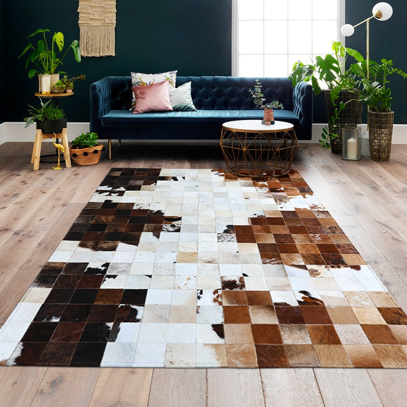 HANDMADE 100% Natural COWHIDE RUG | Patchwork Cowhide Area Rug | Real Cowhide Hallway Runner | Hair on Leather Cowhide Carpet | PR40