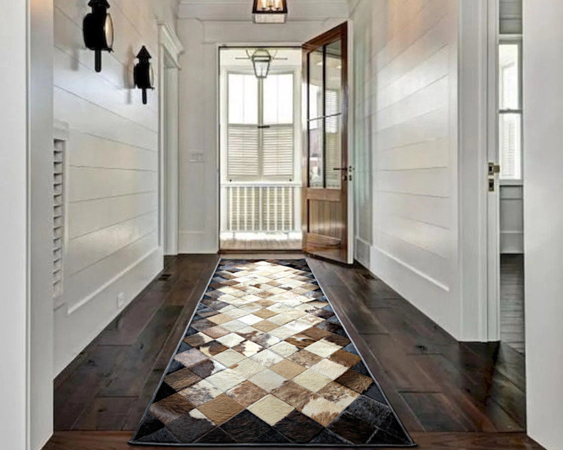 HANDMADE 100% Natural COWHIDE RUG | Patchwork Cowhide Area Rug | Real Cowhide Hallway Runner | Hair on Leather Cowhide Carpet | PR59