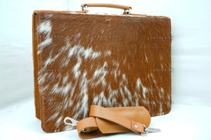 Cowhide Leather Office Bag Natural Cowhide Laptop Bag Hair On Leather Briefcase Real Cowhide Documents Bag Cowhide File Bag | OB12