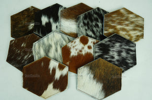 Cowhide Tea Coasters | Real Hair-on-Leather Tea Coasters | Handmade Natural Cow Skin Tea Coasters