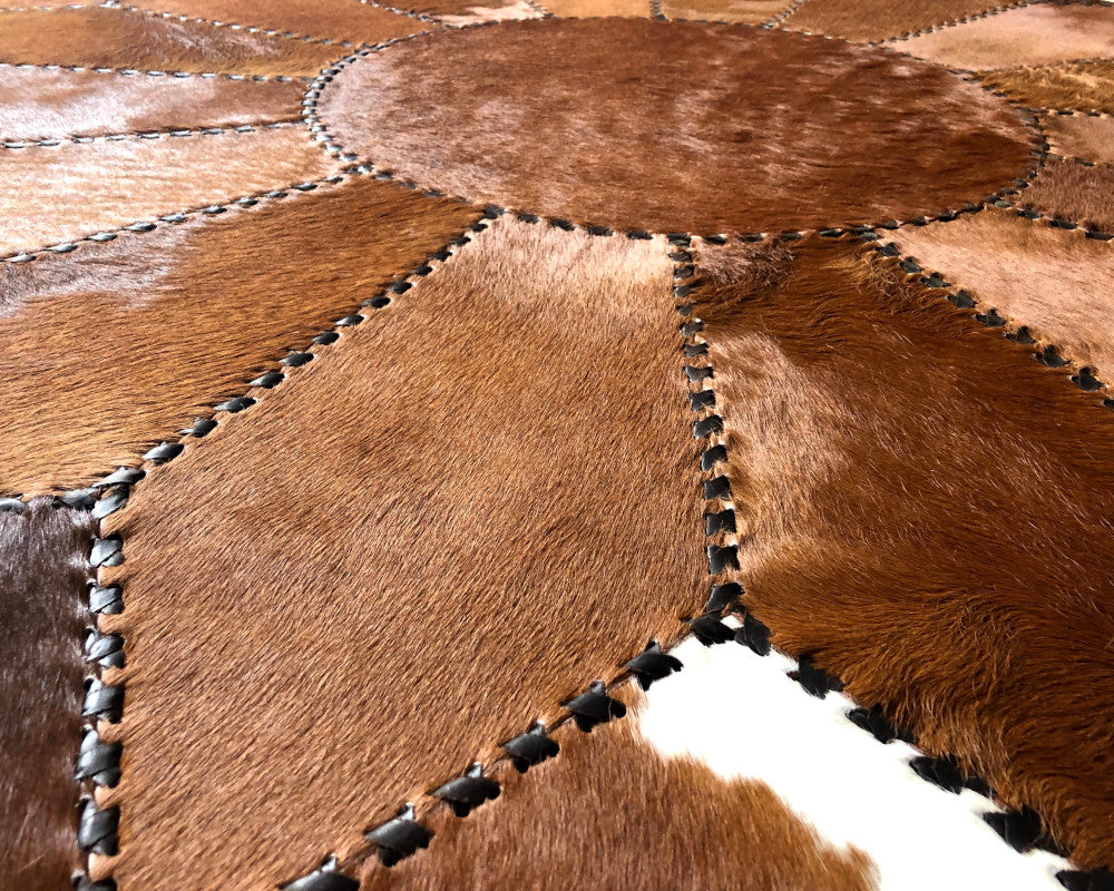 Hand Stitched Cowhide Rug Patchwork Cow Skin Premium Leather Area Rug for Living Room | Hair on Leather Carpet | PR157