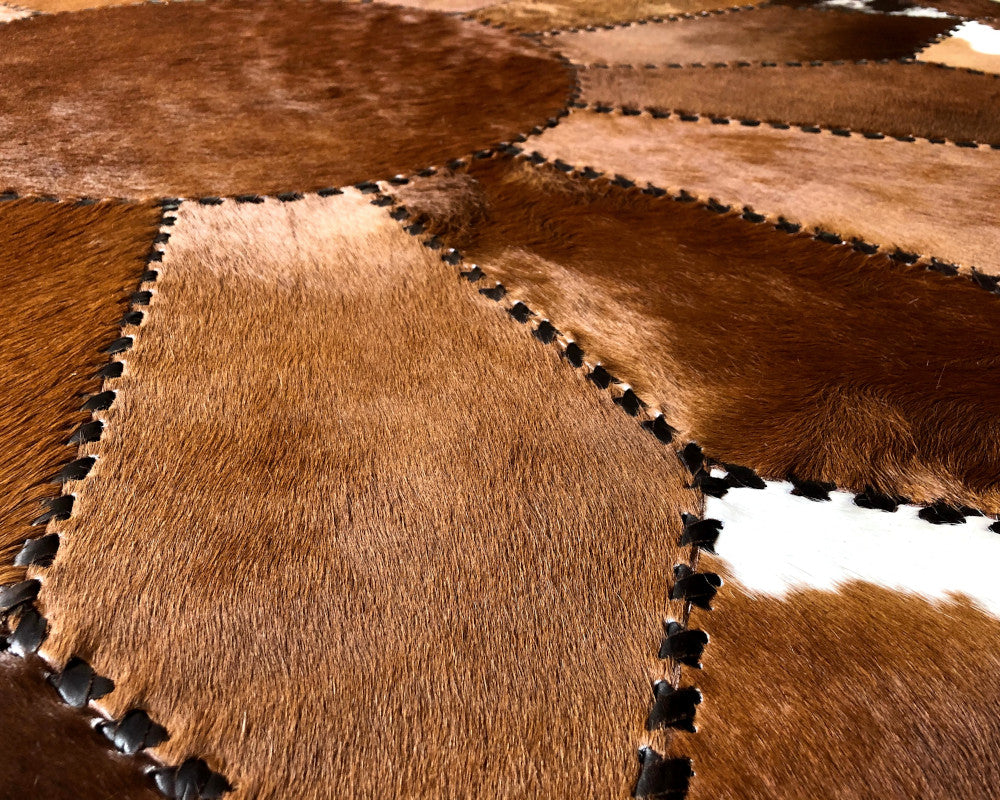 Hand Stitched Cowhide Rug Patchwork Cow Skin Premium Leather Area Rug for Living Room | Hair on Leather Carpet | PR157