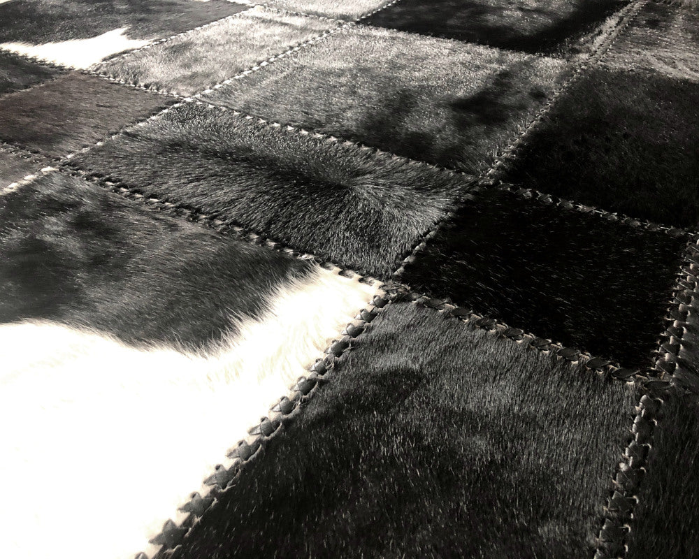 Modern Design Natural COWHIDE Patchwork Area Rug | Leather Runner for Interior Decor | Black White Carpet | 528