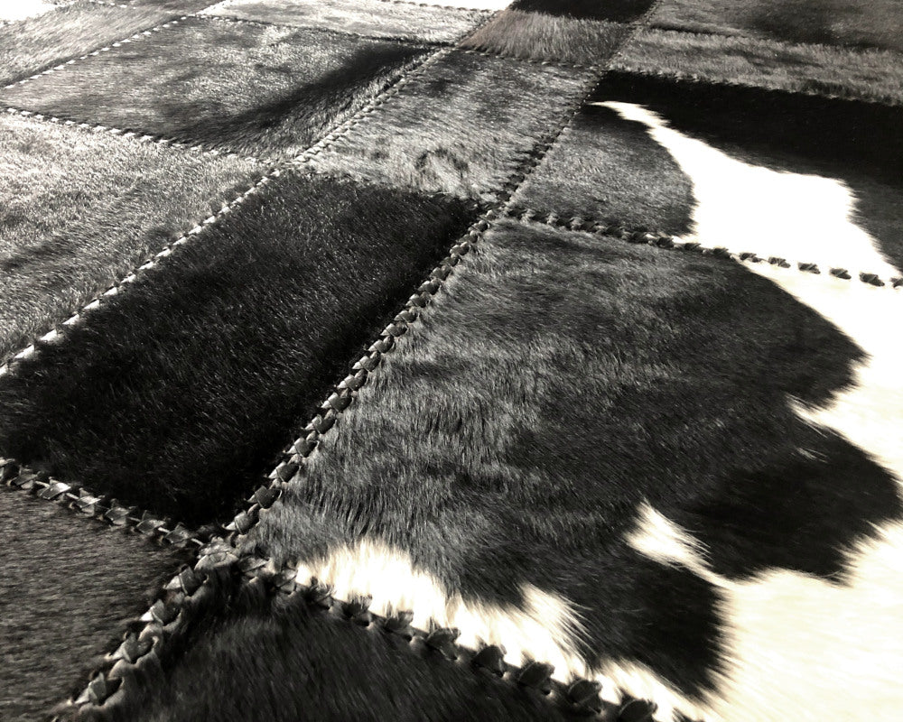 Modern Design Natural COWHIDE Patchwork Area Rug | Leather Runner for Interior Decor | Black White Carpet | 528