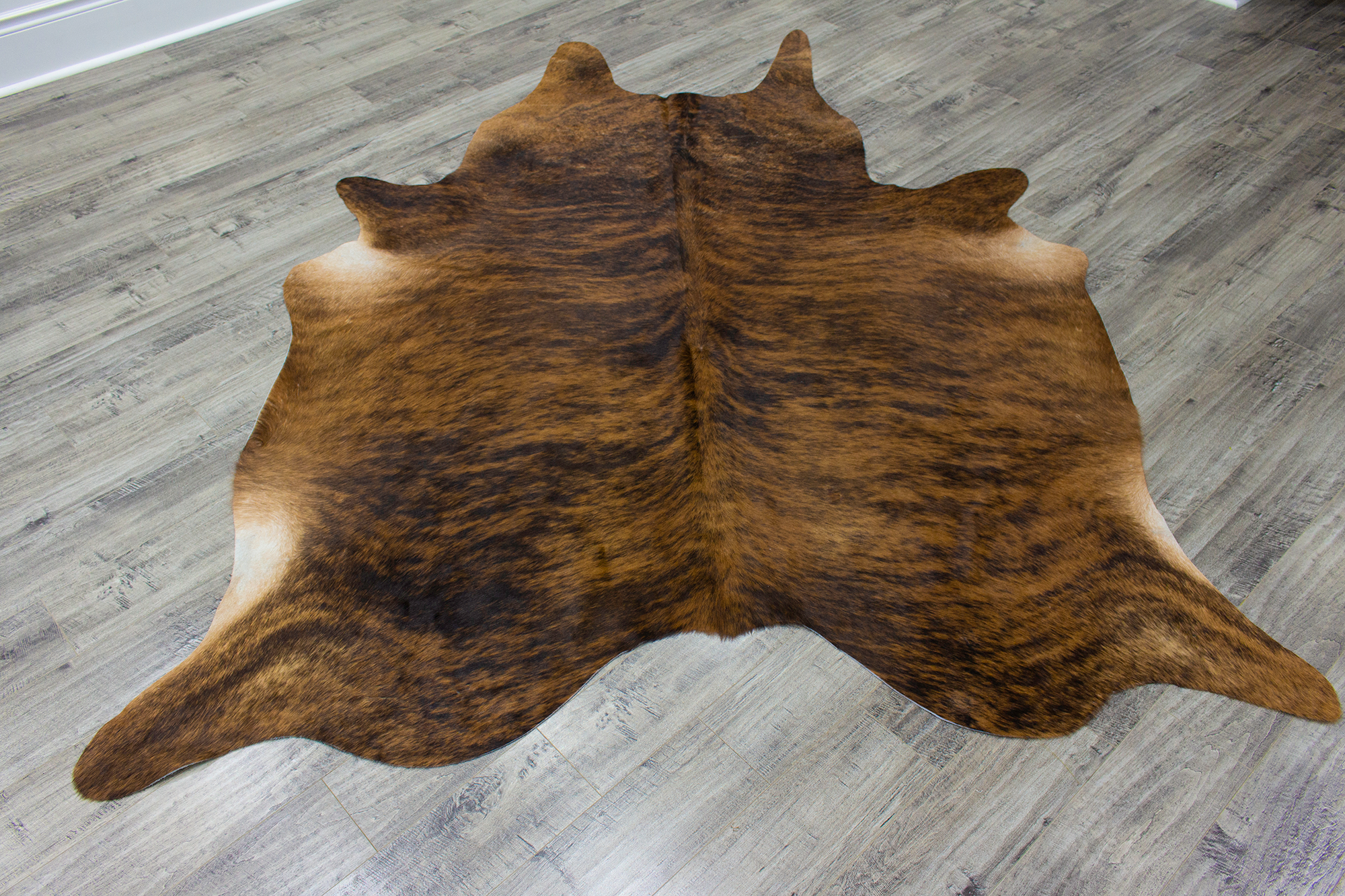 XLarge ( 7.3 x 6 ft ) BRAZILLIAN BRINDLE Cowhide Rug Hair-on Leather Area Rug - Exact as Photo