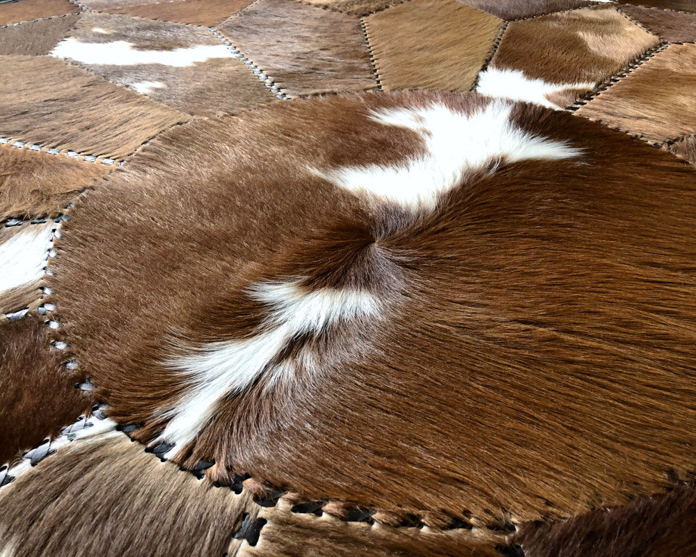 Hand Stitched Cowhide Rug Patchwork Cow Skin Premium Leather Area Rug for Living Room | Hair on Leather Carpet | PR157