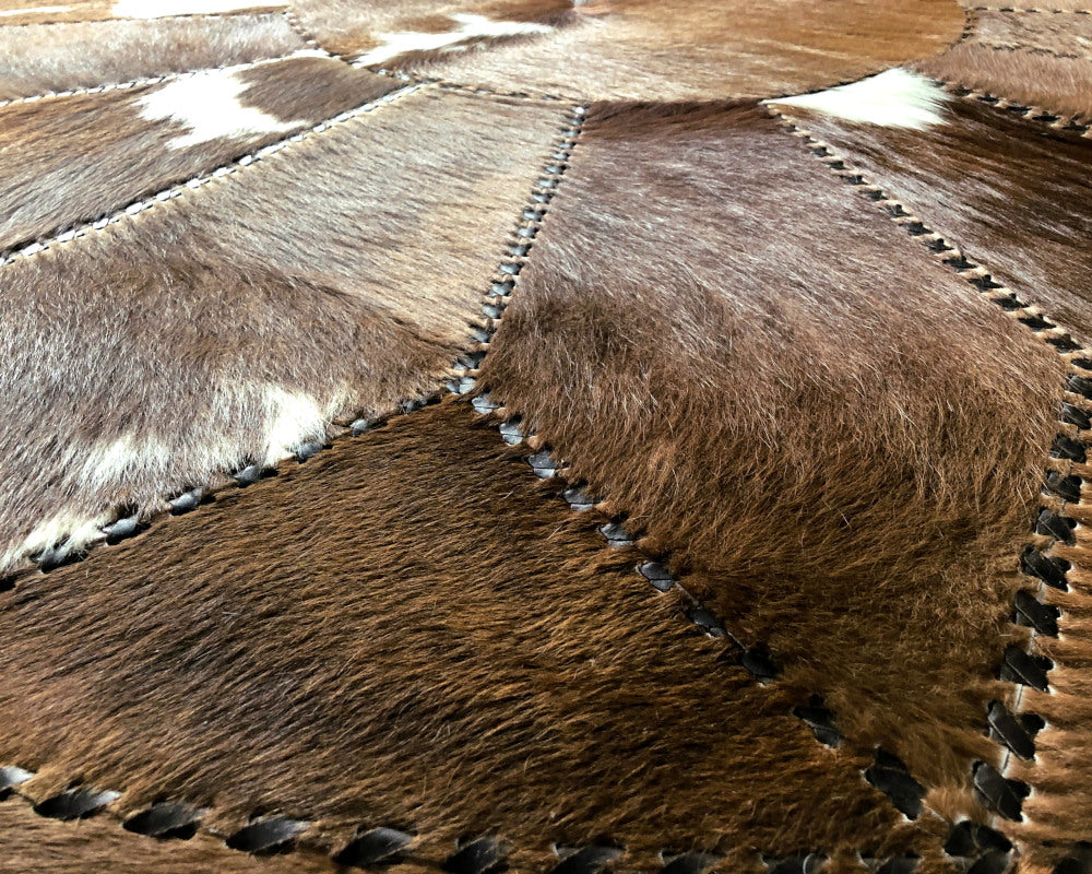 Hand Stitched Cowhide Rug Patchwork Cow Skin Premium Leather Area Rug for Living Room | Hair on Leather Carpet | PR157