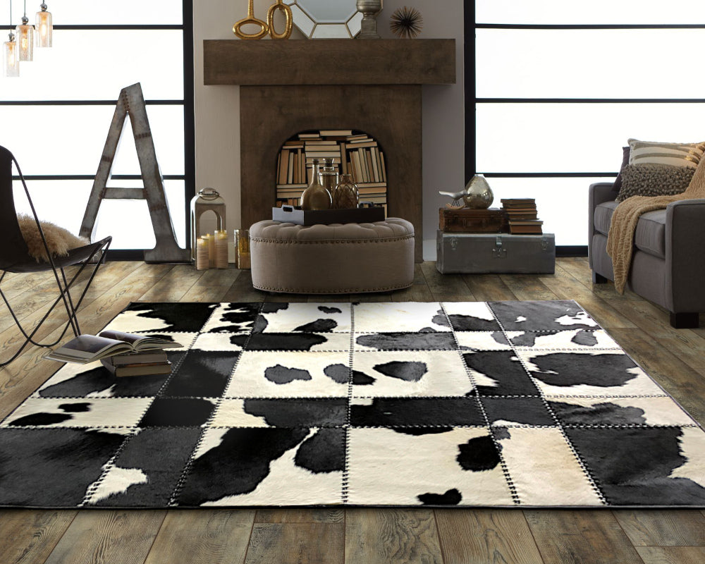 HANDMADE 100% Natural COWHIDE RUG | Patchwork Cowhide Area Rug | Real Cowhide Hallway Runner | Hair on Leather Cowhide Carpet | PR132