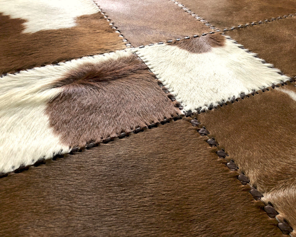 Brown White Natural COWHIDE RUG for Luxurious Interior Decor | Patchwork Area Carpet | Leather Runners for Hallways | 523