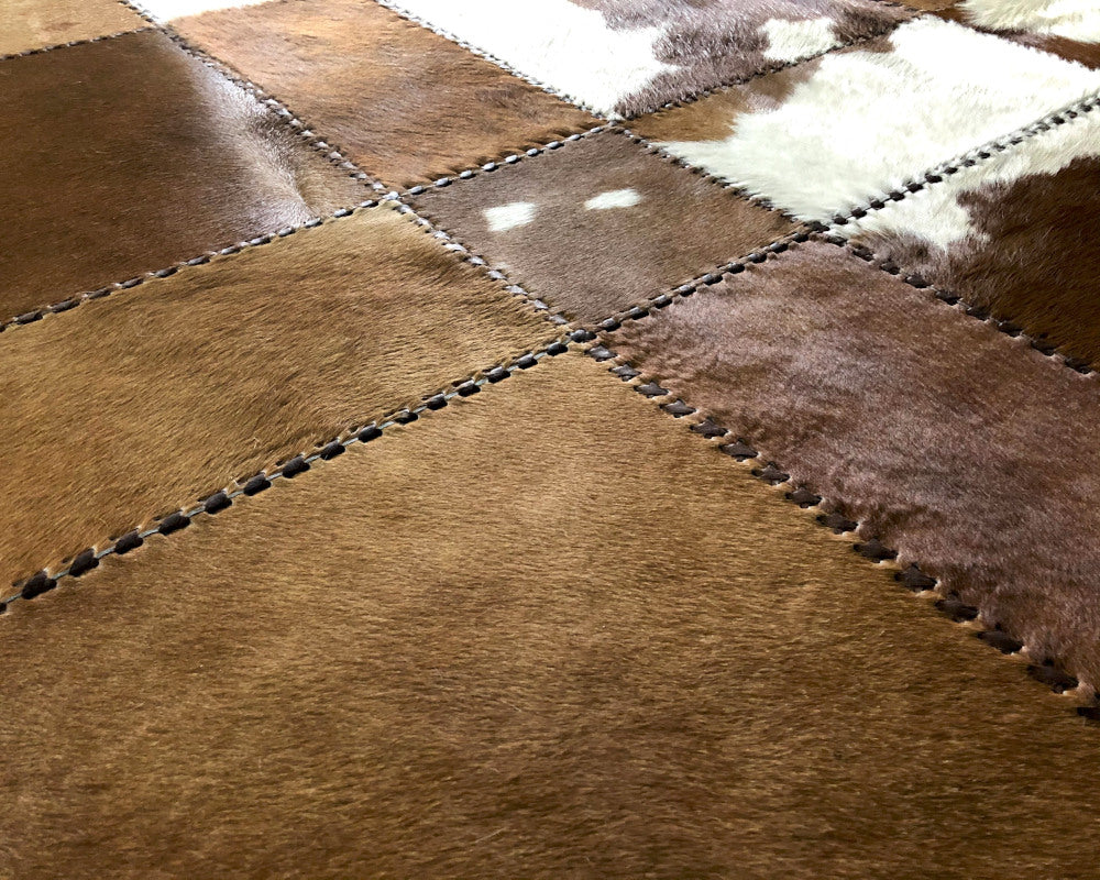 Brown White Natural COWHIDE RUG for Luxurious Interior Decor | Patchwork Area Carpet | Leather Runners for Hallways | 523