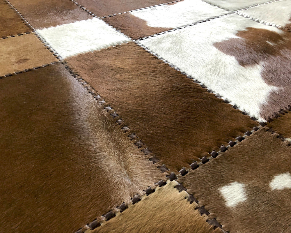 Brown White Natural COWHIDE RUG for Luxurious Interior Decor | Patchwork Area Carpet | Leather Runners for Hallways | 523
