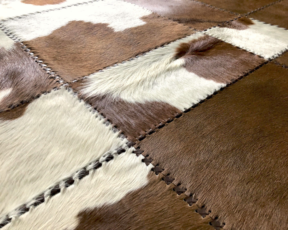 Brown White Natural COWHIDE RUG for Luxurious Interior Decor | Patchwork Area Carpet | Leather Runners for Hallways | 523