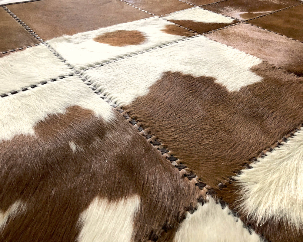 Brown White Natural COWHIDE RUG for Luxurious Interior Decor | Patchwork Area Carpet | Leather Runners for Hallways | 523
