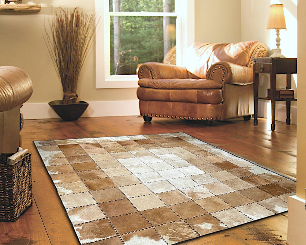 100% Cowhide Patchwork Carpet - Luxurious Floor Covering | Hallway Runner | Leather Floor Area Rug | 519