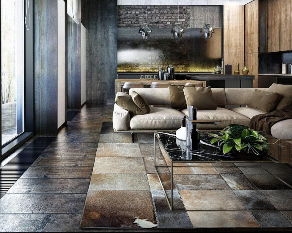 100% Cowhide Patchwork Carpet for Living Room/Lounge/Bedroom | Cowhide Area Rug | Hallway Runner | 517