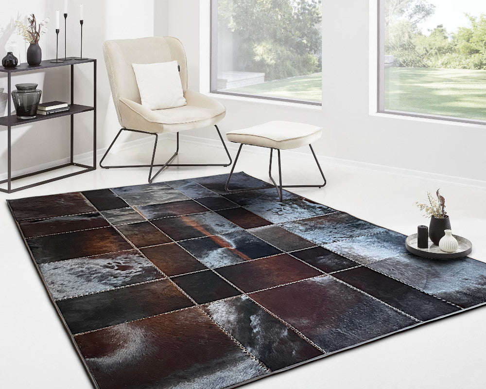 Cowhide Leather Patchwork Rug, Elegant Floor Accent, Modern Floor Carpet | Entryway Runner | Hallway Area Rug | 513