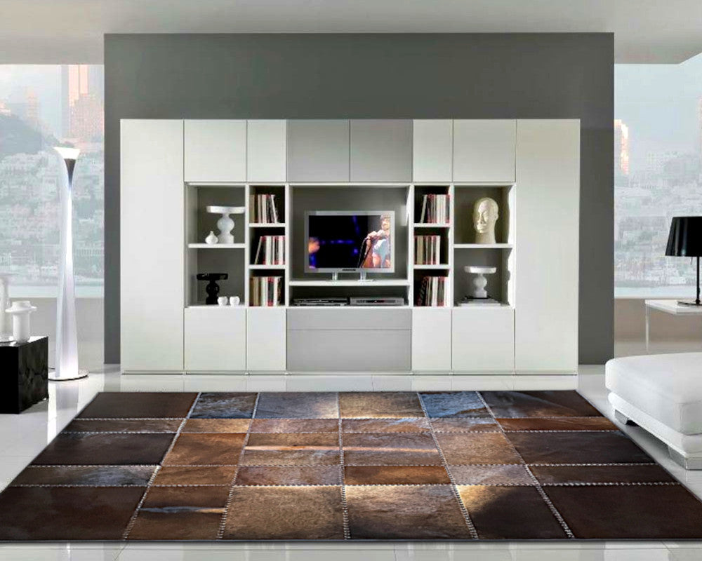 HANDMADE Mixed Brown Natural Leather Carpet | Patchwork Area Floor Rug | Hallway Runner, Living Room Bedroom Rug | 506