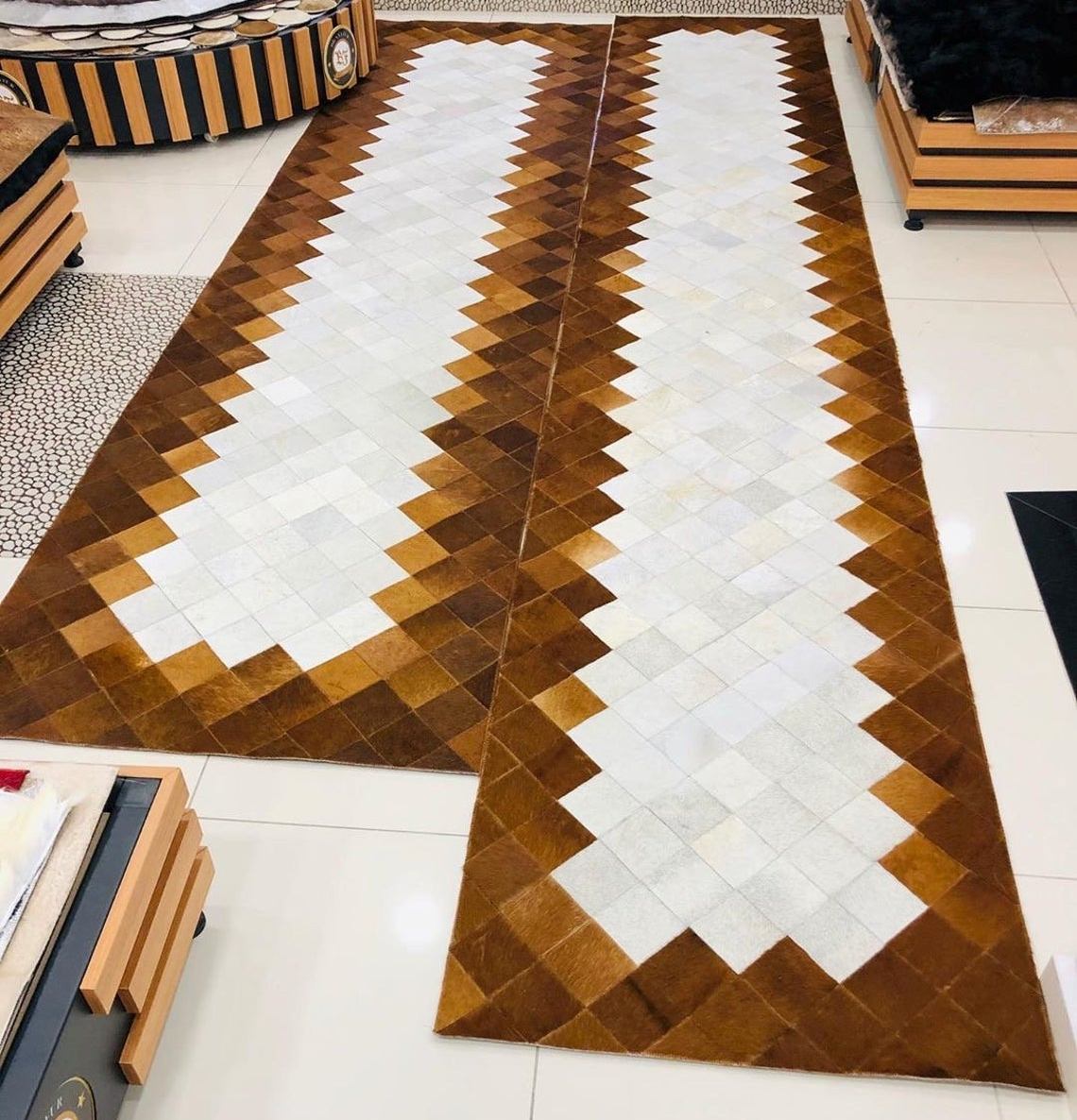 HANDMADE 100% Natural COWHIDE RUG | Patchwork Cowhide Area Rug | Real Cowhide Hallway Runner | Hair on Leather Cowhide Carpet | PR24