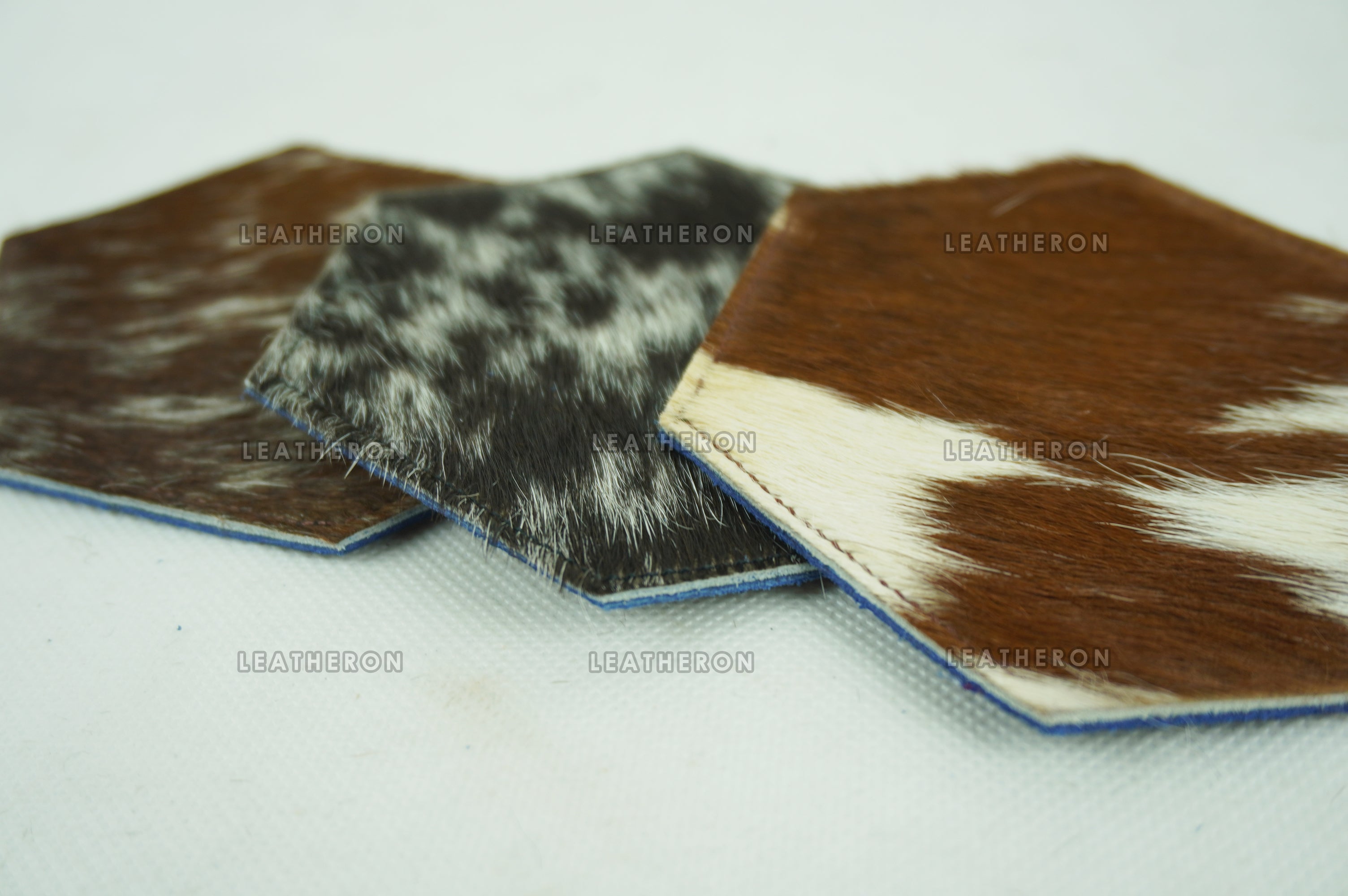 Cowhide Tea Coasters | Real Hair-on-Leather Tea Coasters | Hexagon Shape Multi Color Tea Coasters