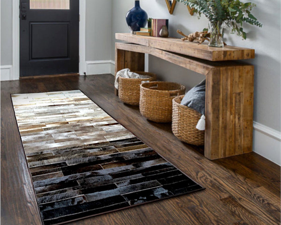 HANDMADE 100% Natural COWHIDE RUG | Patchwork Cowhide Area Rug | Real Cowhide Hallway Runner | Hair on Leather Cowhide Carpet | PR58