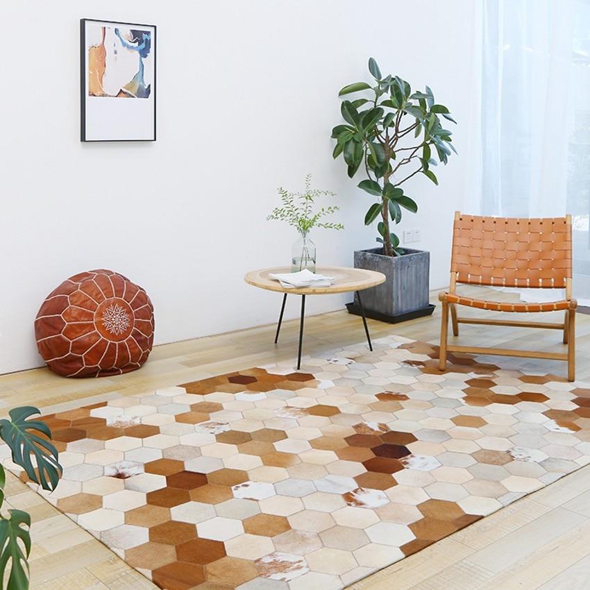 HANDMADE 100% Natural COWHIDE RUG | Patchwork Cowhide Area Rug | Real Cowhide Hallway Runner | Hair on Leather Cowhide Carpet | PR51
