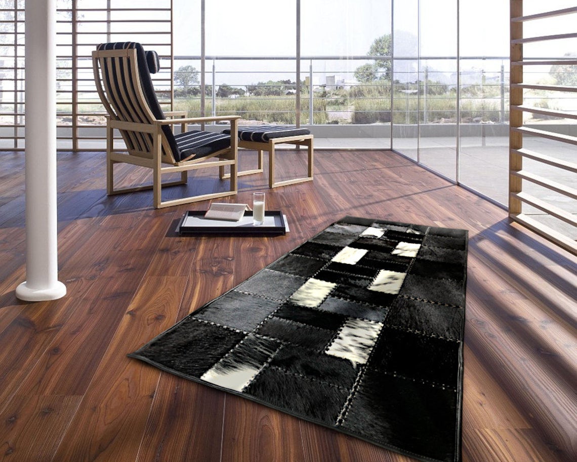 HANDMADE 100% Natural COWHIDE RUG | Patchwork Cowhide Area Rug | Real Cowhide Hallway Runner | Hair on Leather Cowhide Carpet | PR61