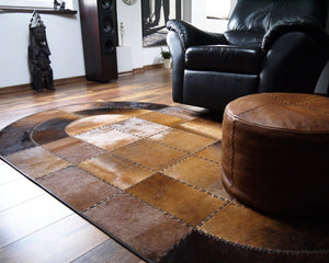 Handmade Cowhide Patchwork Carpet Silky Soft Hair on Leather Area Rug ( Similar As Pictured )