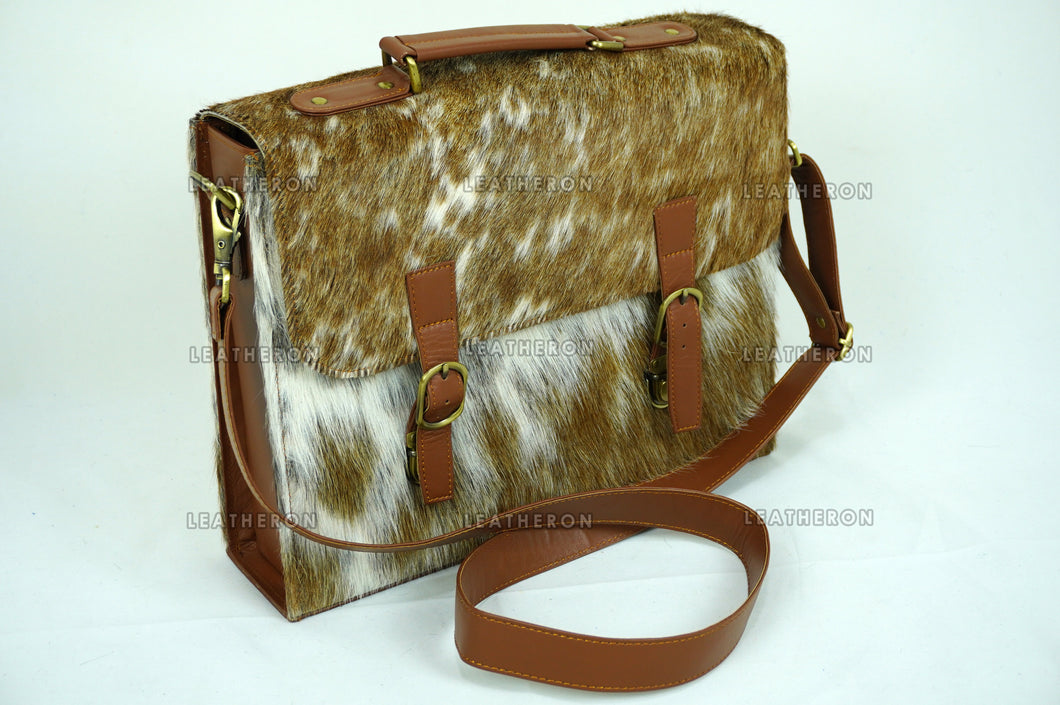 Cowhide Leather Office Bag Real Hair on Cowhide Leather File Bag Natural Cow Skin Laptop Bag | OB3
