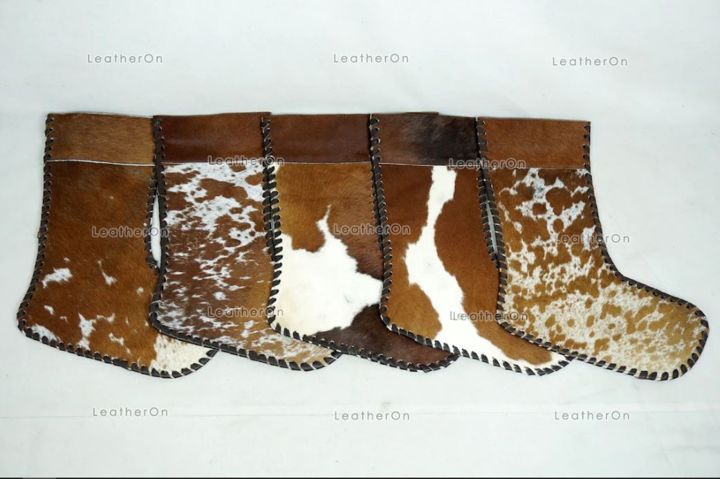 Christmas Stockings!! Assorted Color 100% Natural COWHIDE CHRISTMAS STOCKINGS | Handmade Real Hair on Leather Christmas Stockings