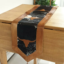 Load image into Gallery viewer, Handmade 100% Natural Cowhide Table Runner | Hair on Leather Patchwork Cow hide Table Top | TBR13
