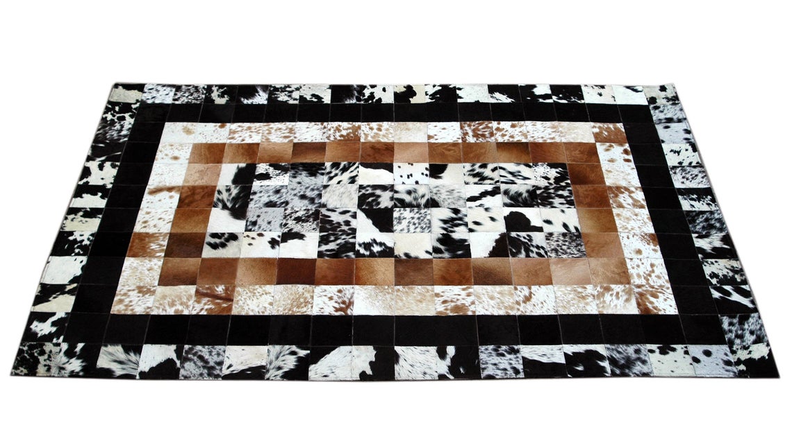 HANDMADE 100% Natural COWHIDE RUG | Patchwork Cowhide Area Rug | Real Cowhide Hallway Runner | Hair on Leather Cowhide Carpet | PR36